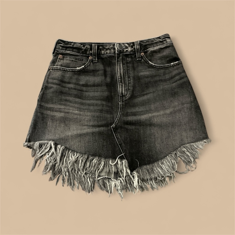 We The Free Black Frayed Denim Skirt